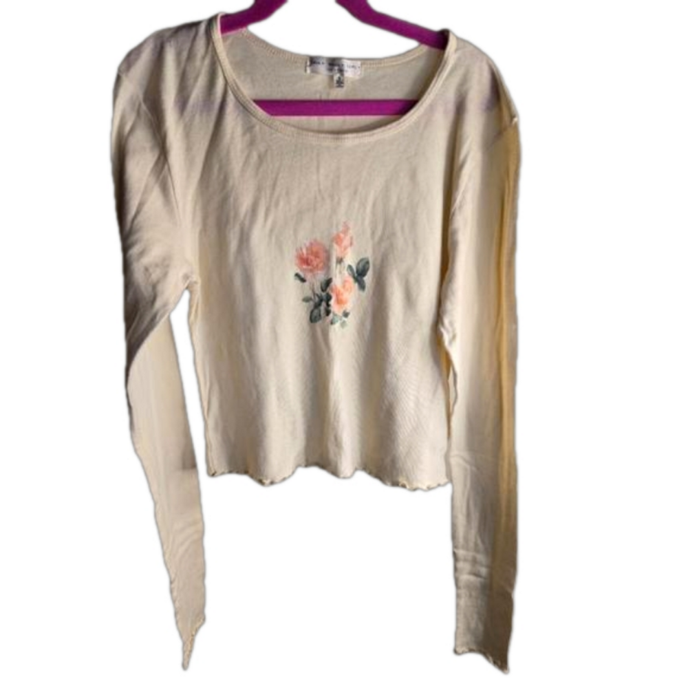 Truly Madly Deeply NWOT Long Sleeve Scalloped Floral Crop Top Size Small